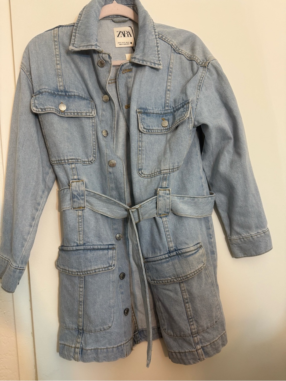 Zara Light Wash Denim Belted Jean Jacket